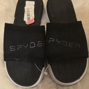 Spyder Black Slide Sandals with White Midsole Trim